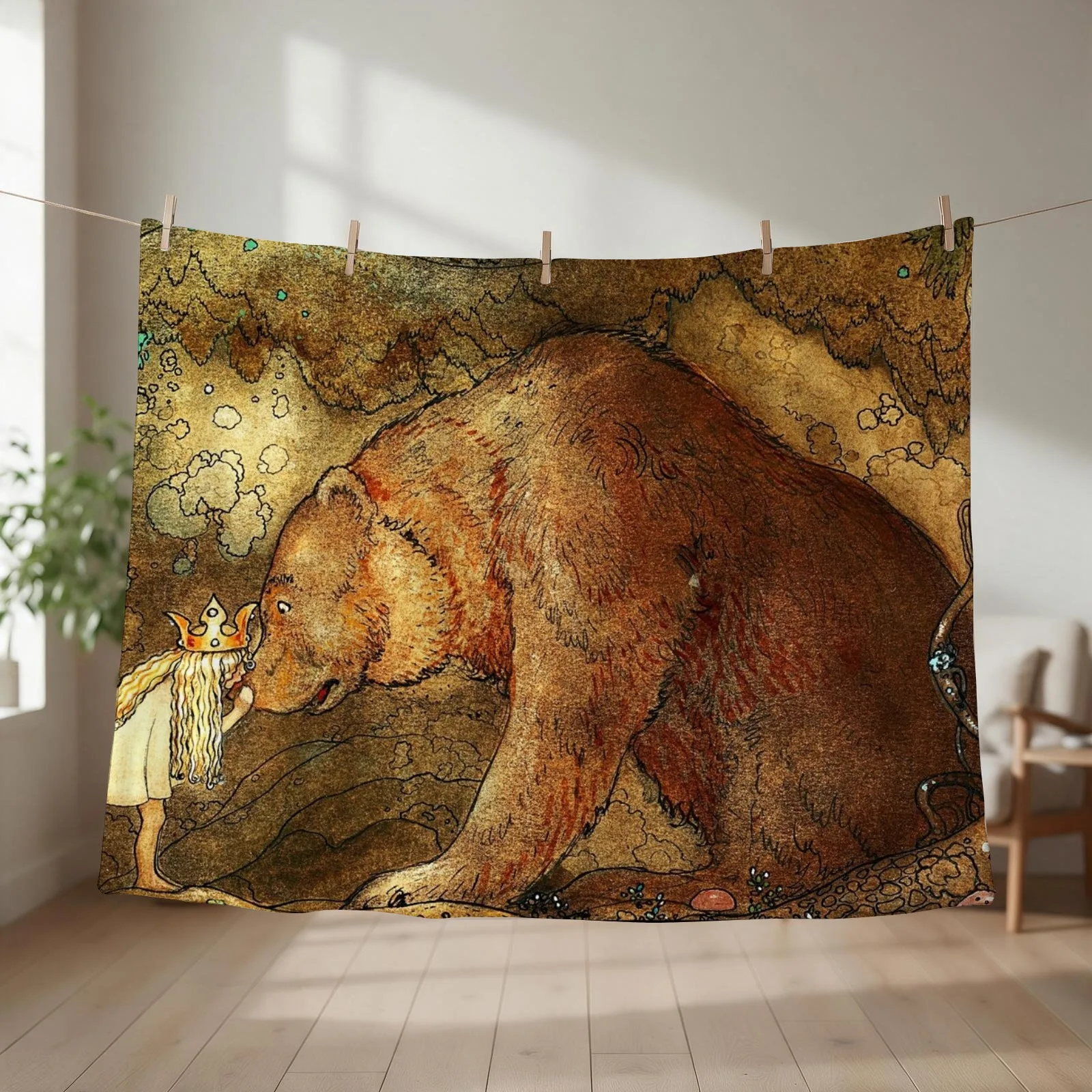 She kissed the bear on the nose - John Bauer 1907 Throw Blanket