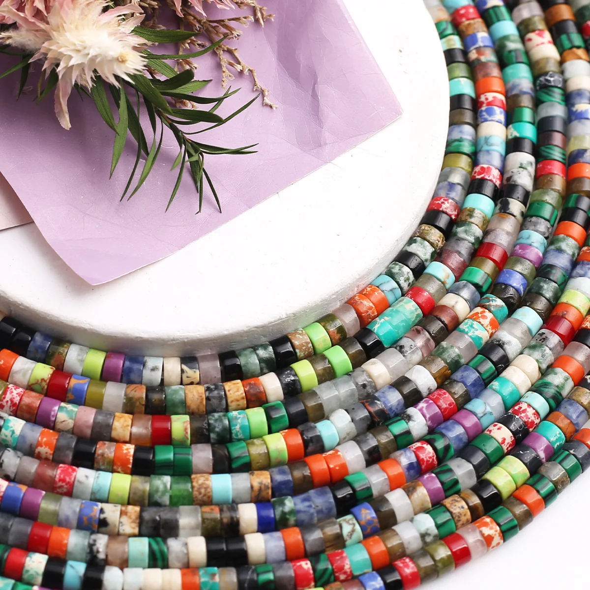 4 strip/9 strip Random Color Natural Stone Heishi Beads 2*4mm/3*6mm For DIY Bracelet Necklace Hair Accessories Craft Making