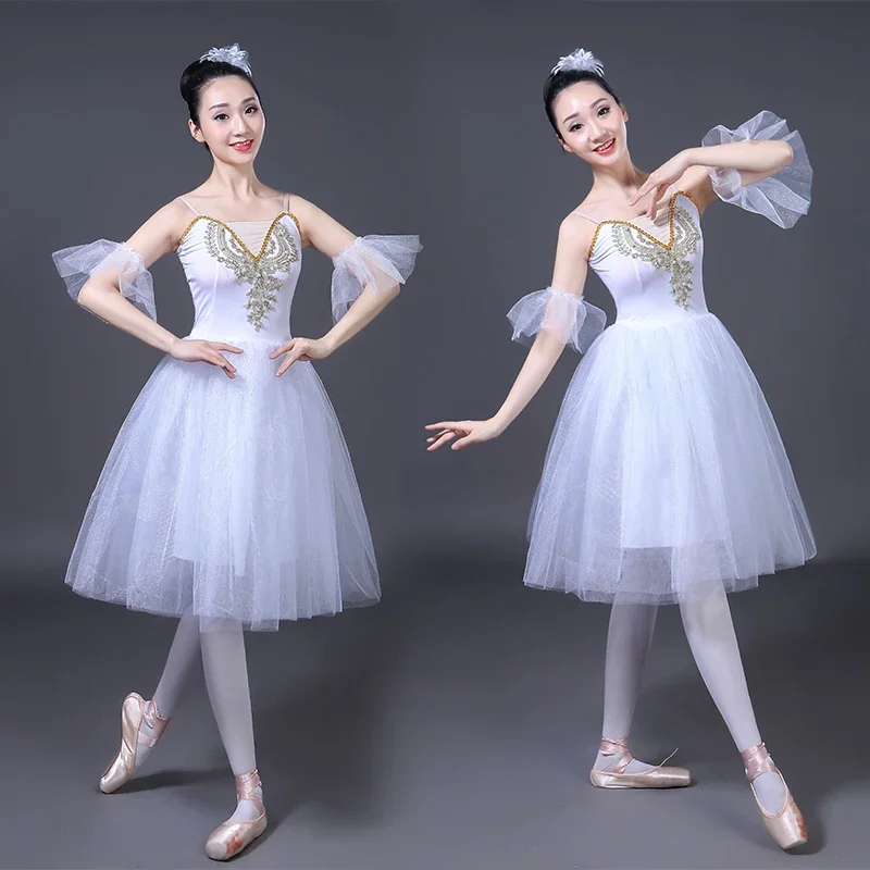 Adulto White Swan Lake Ballet Dancing Dress Women Ballroom Ballet romantico Tutu Dance outfit Stage Wear Party Dance Dress