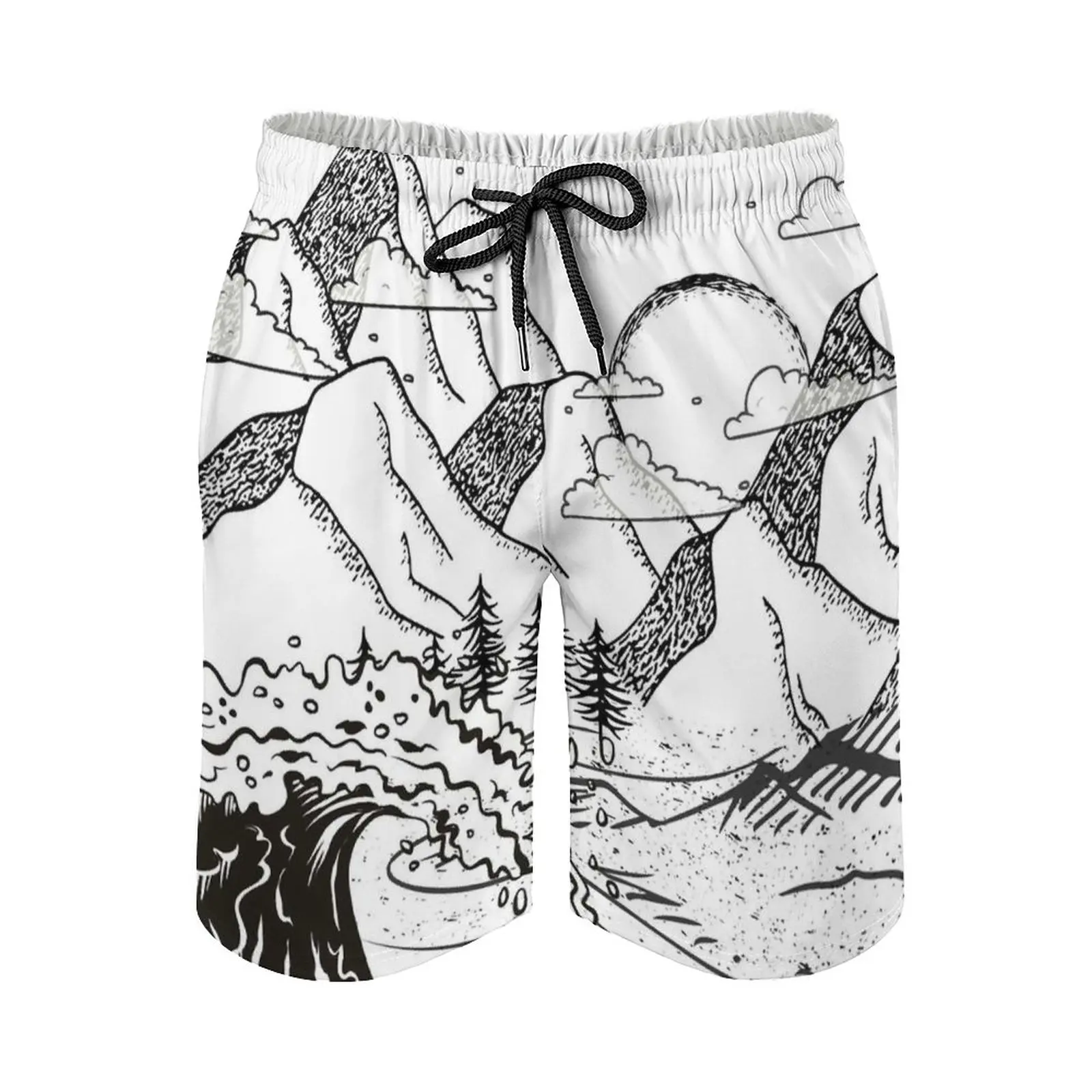 

When The Wave Hit The Mountains Men's Sports Short Beach Shorts Surfing Swimming Boxer Trunks Bathing Scenery Landscape