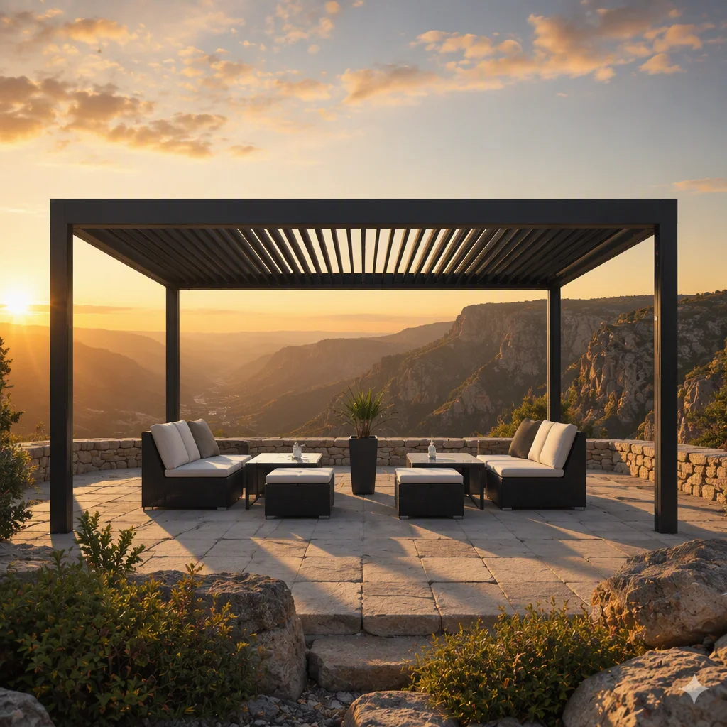All-Season Modern Pergola Customised Remote Control Bioclimatic Outdoor Louvered Gazebo Roof Aluminium Wood Alloy Frame Electric