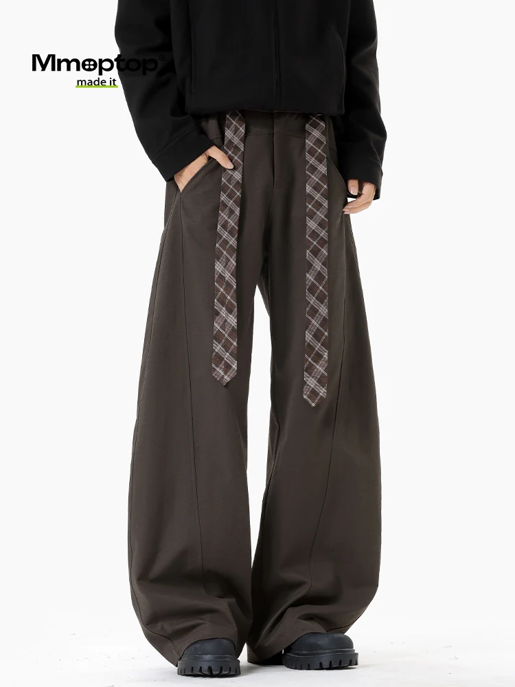 

American Style Casual Loose Men's Wide Leg Pants with Patterned Belt Polyester Fiber Spring Autumn Wear for Youth And Adults