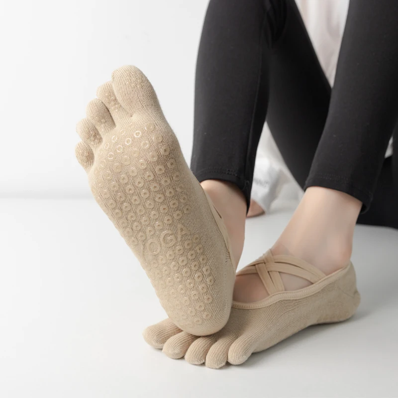 Neue Frauen Anti Slip Pilates Socken Fünf Kappe Silikon Non-Slip Yoga Socke Verband Ballett Tanz Damen Fitness Sport baumwolle Socke – Detail 10