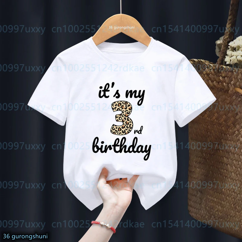 Customized Name It\'s my 1-10th birthday Leopard Print t shirt Kid clothe boys girls t-shirt short sleeve harajuku tees tops