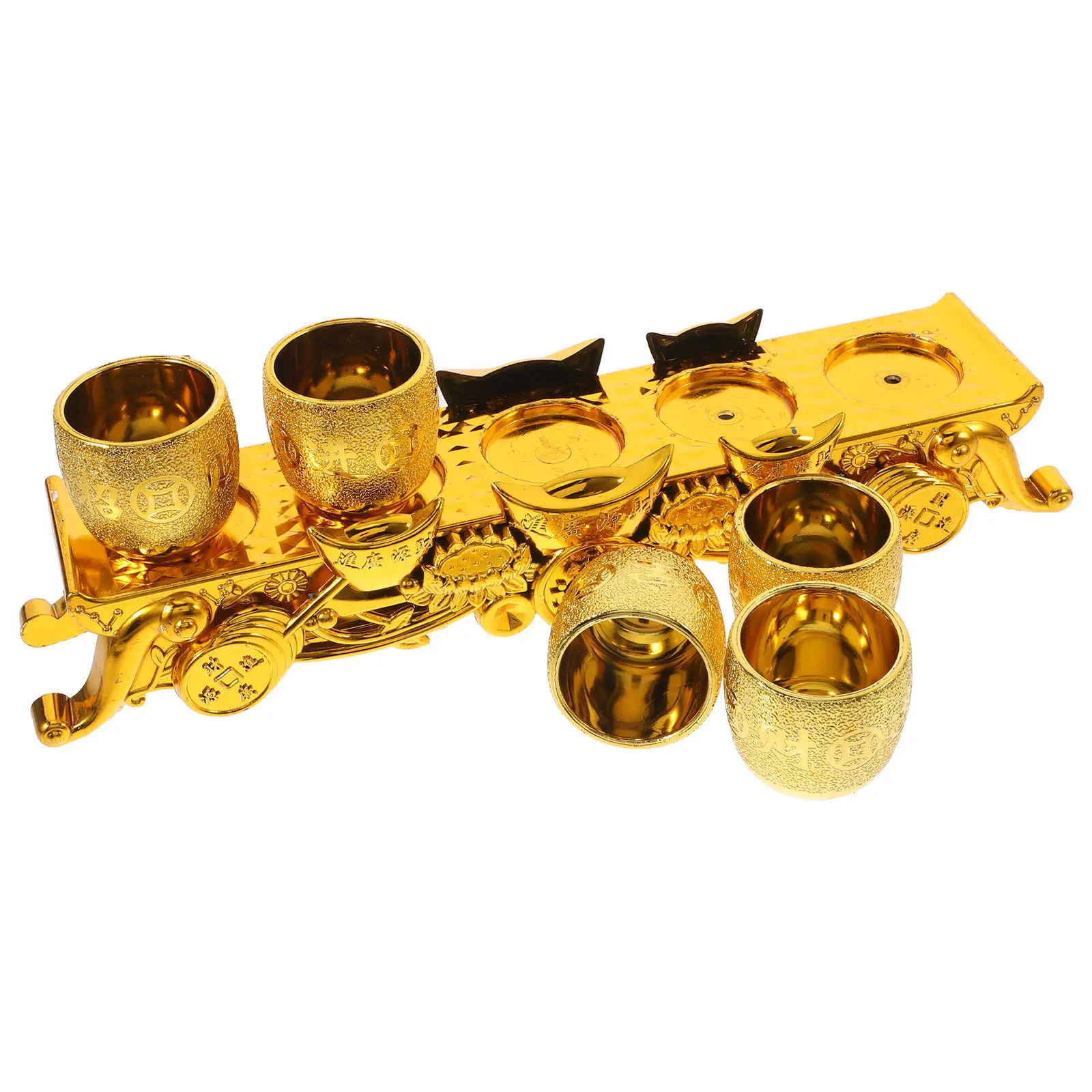 1Set Vintage Style Gold Mini Offering Cups Plastic Buddhist Worship Cup Stable Base Temple Sacrificial Tea Ceremony