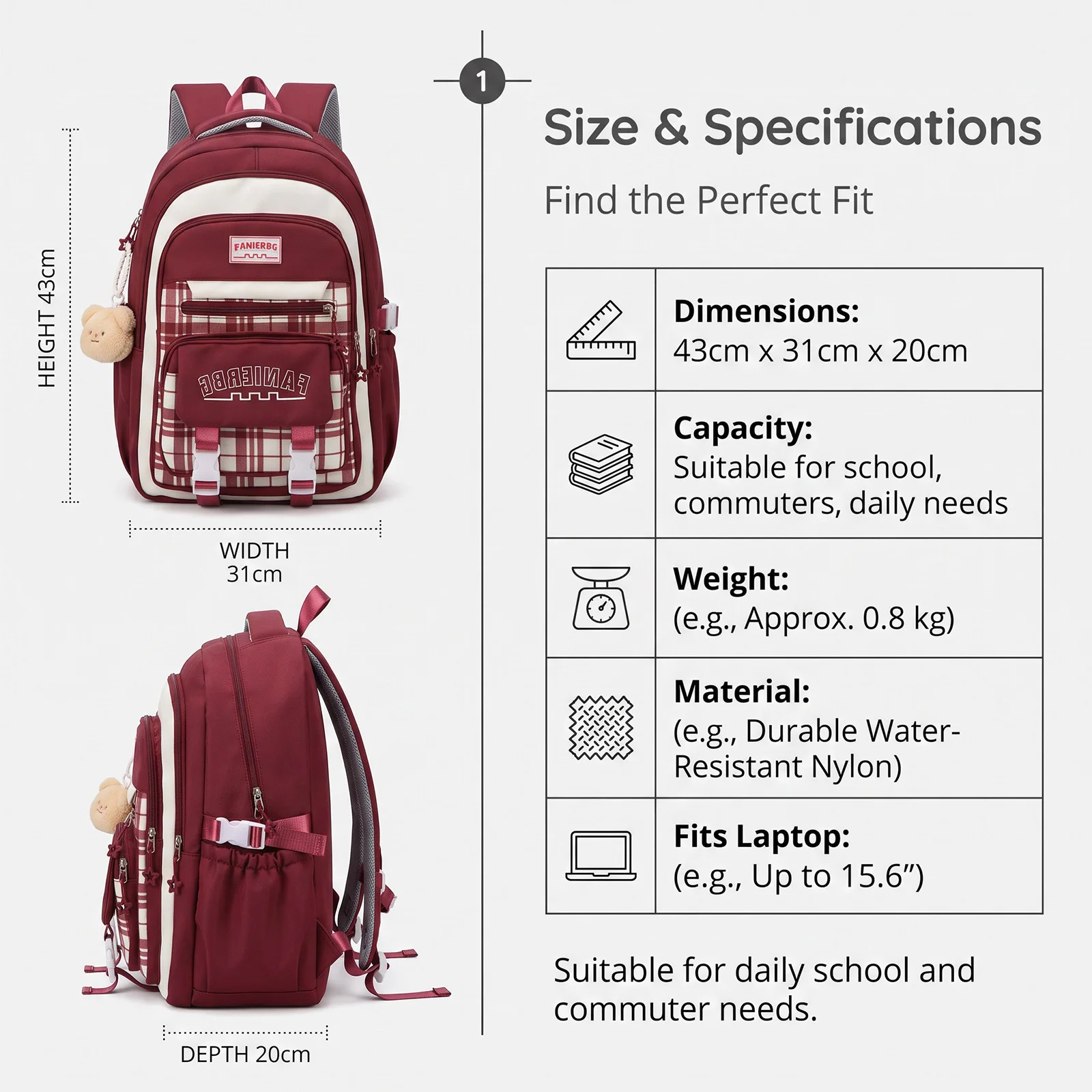 Korean Preppy Style Backpack for Middle School Students,Color-Blocked School Bag,Laptop Bookbag for Teen Girls,Casual Daypack