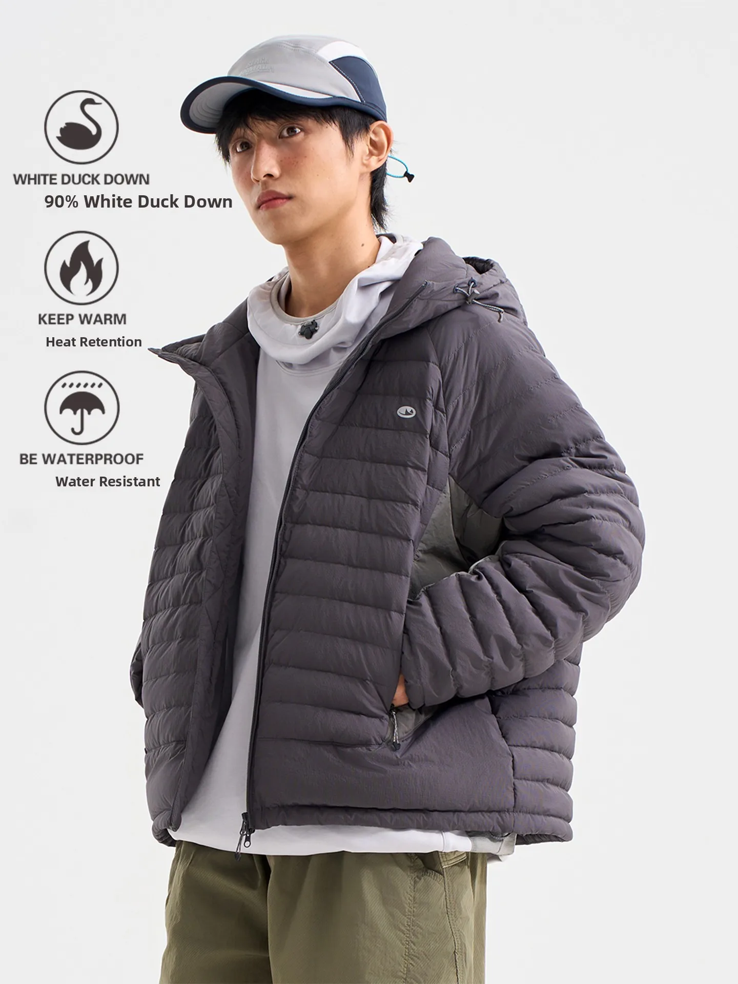 

Outdoor Lightweight ort Hooded Ribbed down Jaet Men Women Sle Winter Warm Loose Couple Splicing Coat Nylon Fabric Polye...