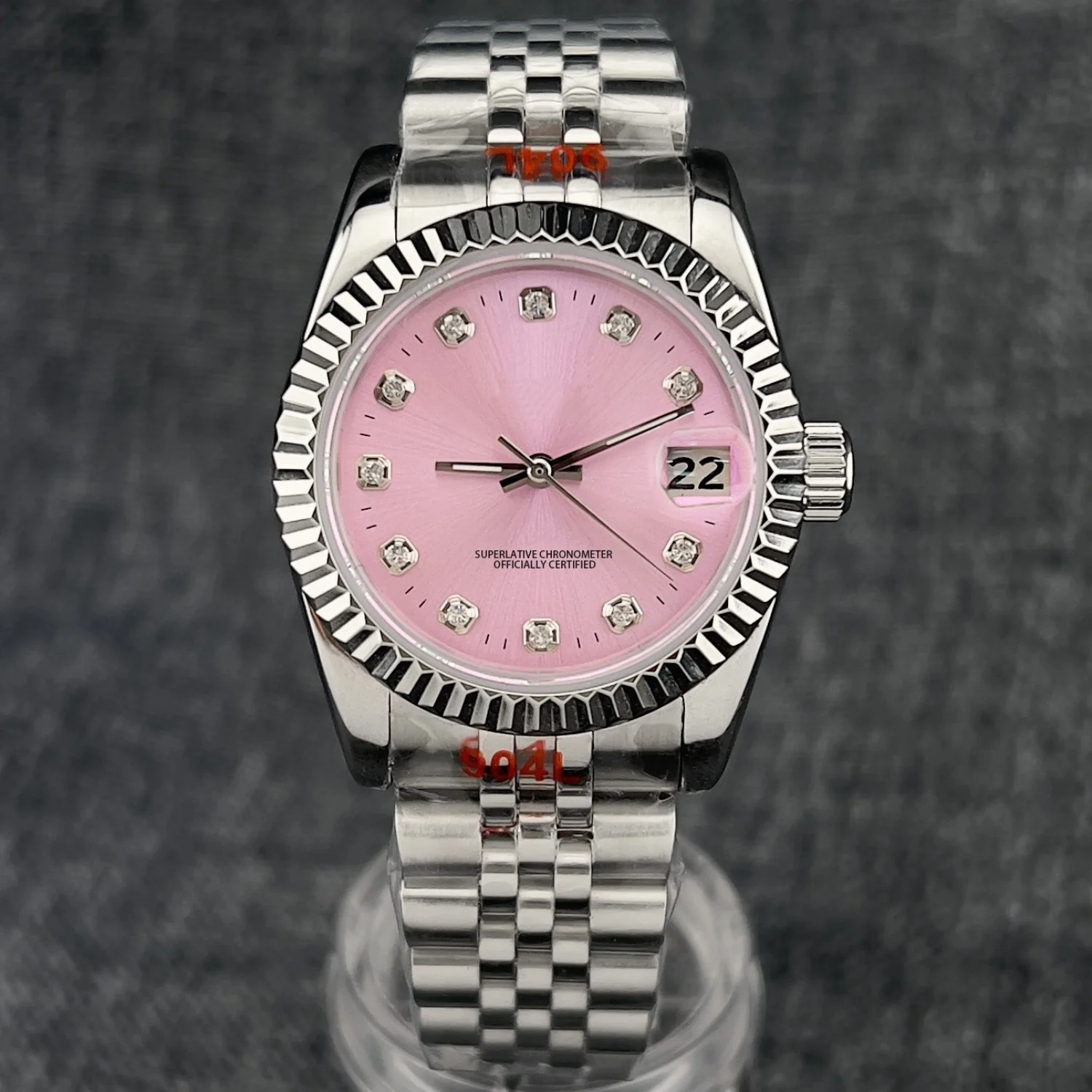 BLIGER 31mm High-Quality Women's NH15A Mechanical Wristwatch Sapphire Glass Sunburst Pink Dial Tooth Bezel Watch For Lady