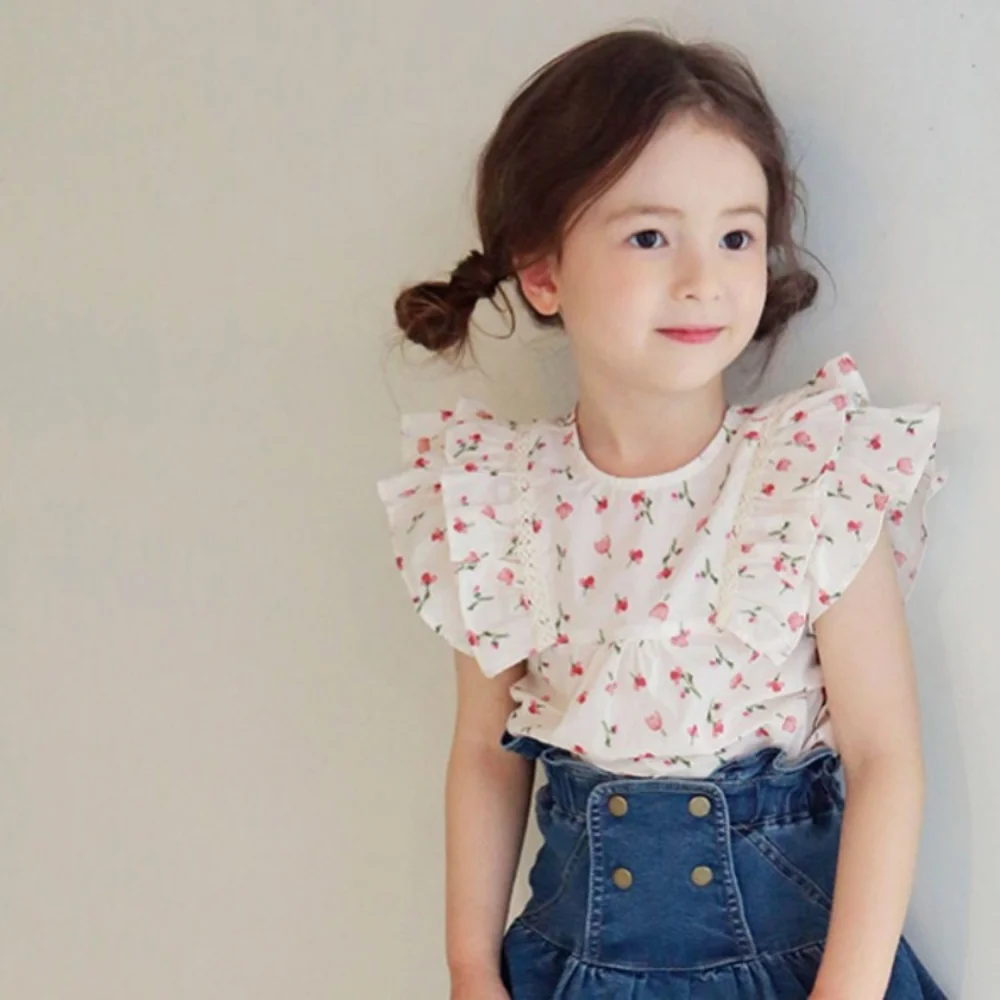 

Kid Fresh Flower Baby Girls' T-shirt 2025 Summer Style Short Sleeves Cute and trendy Girls' Blouses T-shirt