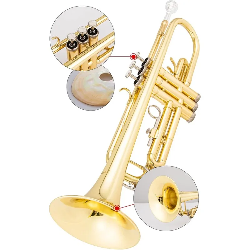 (A30I) Bb Standard Trumpet for Beginners,Trumpet for Student,7C Mouthpiece,Gloves,Brass Instruments for Kids and Adults