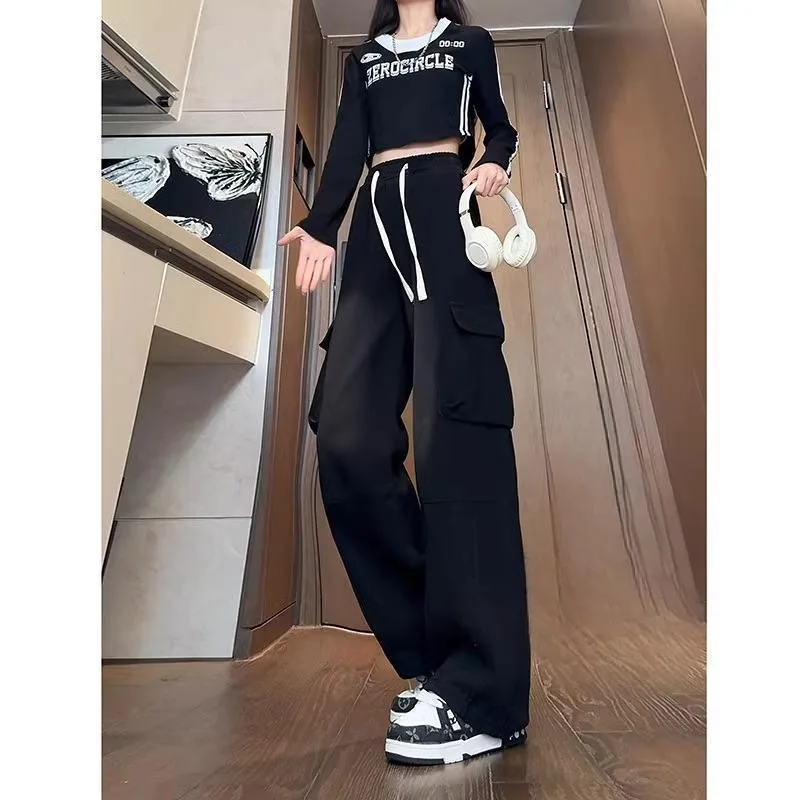 

Широкие брюки, женские весенние шифоновые брюки с поясом и оборками, хипстерские брюки с разрезом для отдыха, драпированные, гладкие струящиеся шикарные дышащие брюки Ins