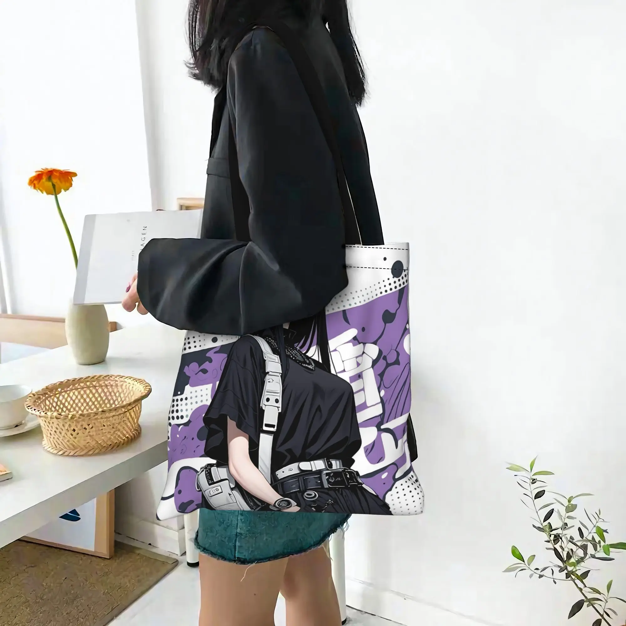 Customized Naruto Anime Theme Women's Bag Shopping Bag Reusable Double Sided Canvas Tote Bag Shoulder  Handbag