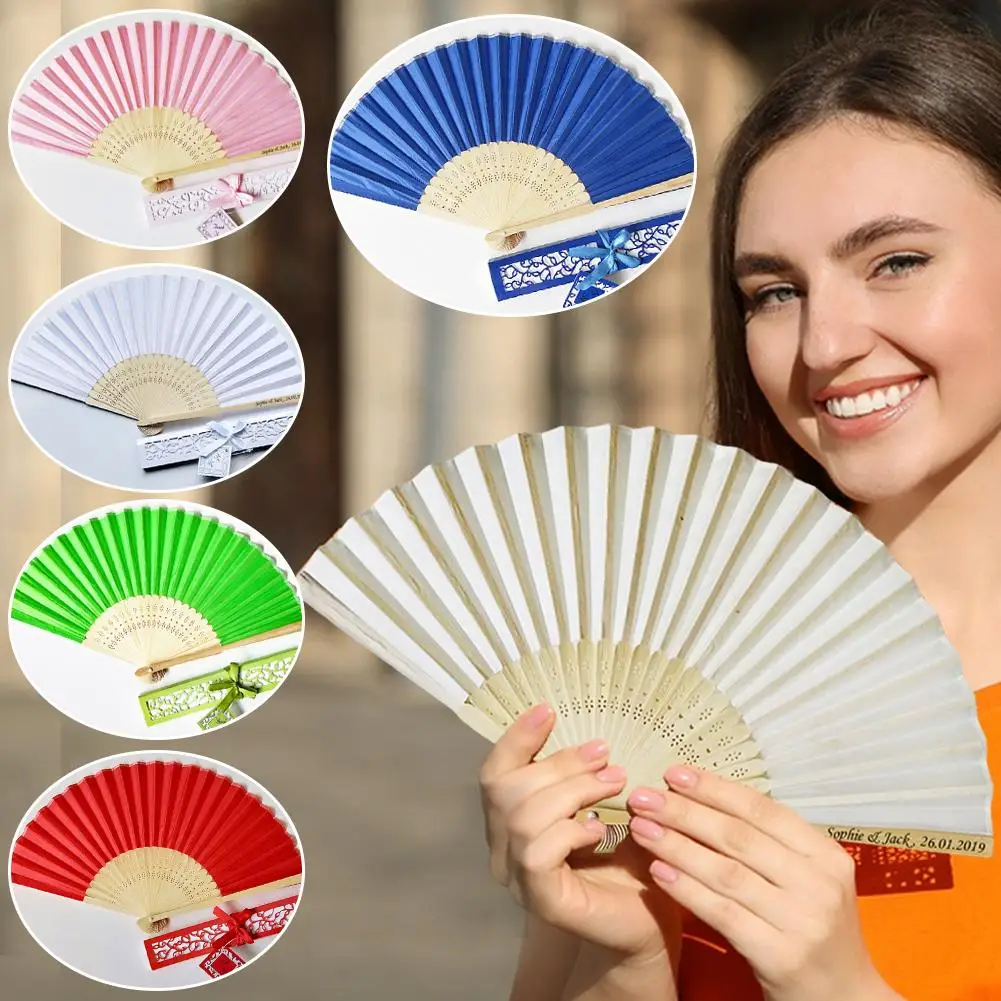 Handheld Floral Folding Fans Hollowed Hand Silk Bamboo Fans With Gift Box For Wedding Dance Party Favors Gifts Dropshipping W9Z8