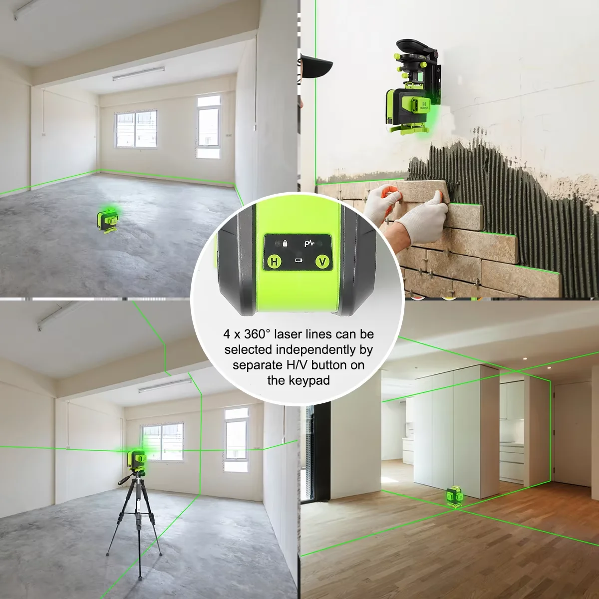 Huepar 4D 16 Lines Cross Line Laser Level Green Beam 4x 360 °Laser Lines With Remote Control  Li-ion battery For Tiles Floor