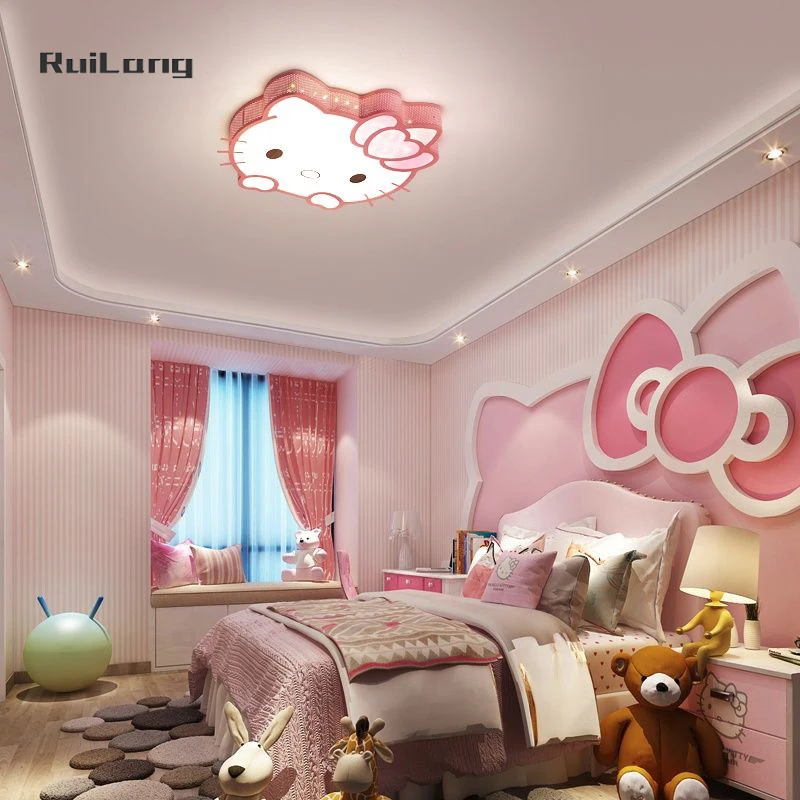 Imagem -03 - Lâmpada do Teto Kawaii Kitty Cat Luzes de Teto Led Rosa Deco Desenhos Animados Princess Chandelier Fit For Childrens Room Crianças Bebê Menina Quarto