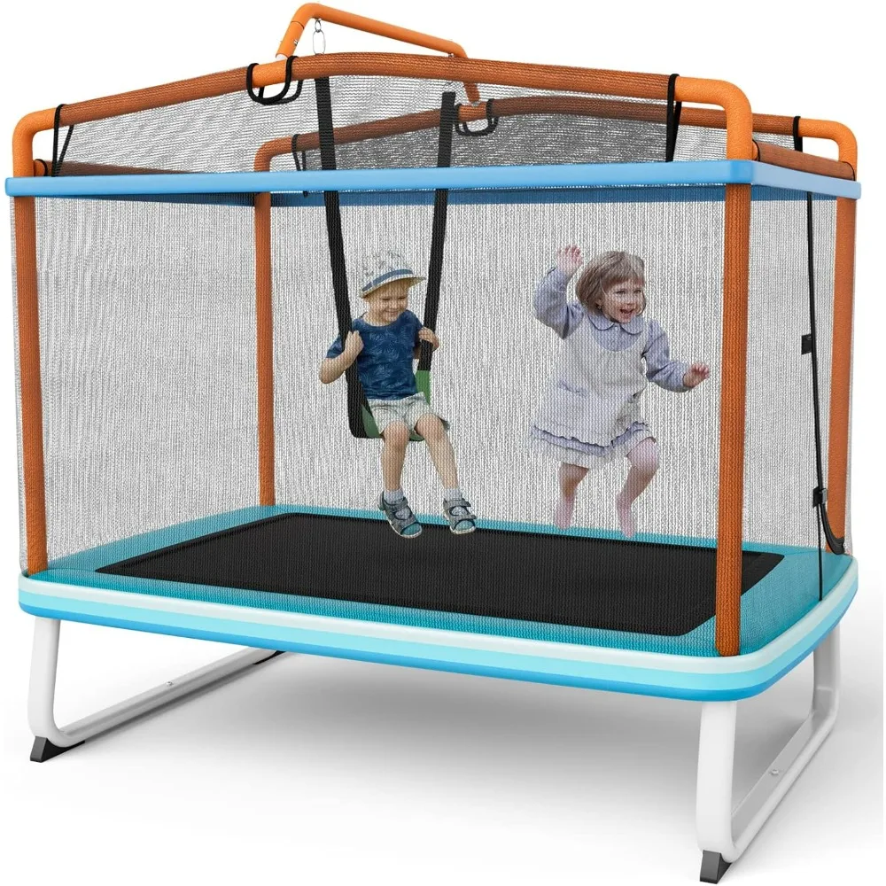 

6Ft Rectangle Trampoline with Swing, ASTM Approved Mini Kids Trampoline with Net, Indoor Outdoor Small Recreational Trampoline