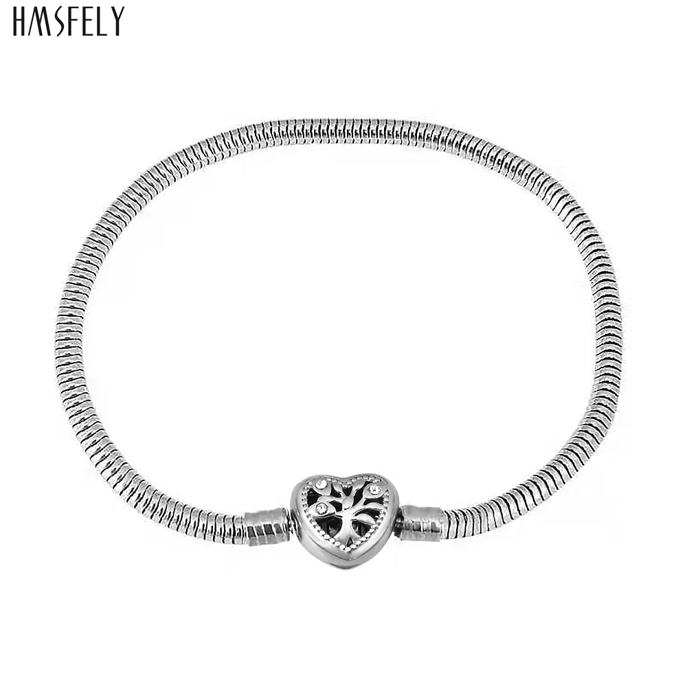 

HMSFELY 316L Titanium Stainless Steel Snake Chains Bracelet For Women DIY Charm Bracelets Accessories heart Buckle Bracelet