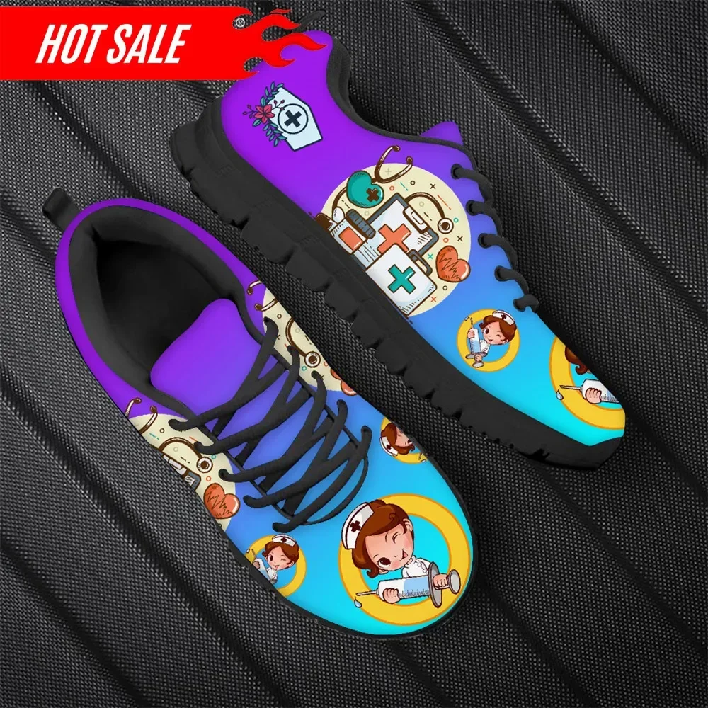 

Gradient Cartoon Nursing Doctor Brand Design Flats Shoes Women Casual Lace Up Sneakers Lightweight Nurse Ladies Shoe