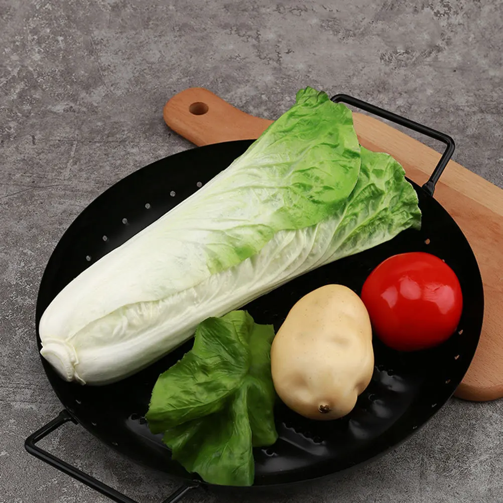 

1 шт. круглая сковорода-гриль, черная углеродистая сталь, антипригарное противень для выпечки для дома, уличного барбекю, прочный инструмент для гриля, посуда для выпечки на природе