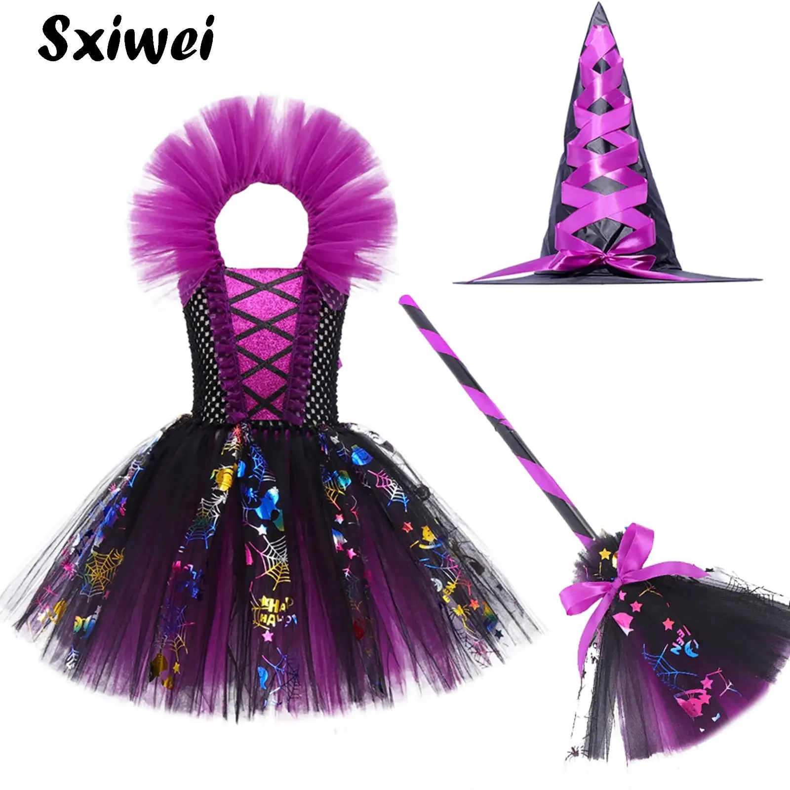

Girls Colour Witch Costume Fancy Halloween Cosplay Carnival Party Christmas Toddler Kids Princess Dress Prom Gown Dress Outfits
