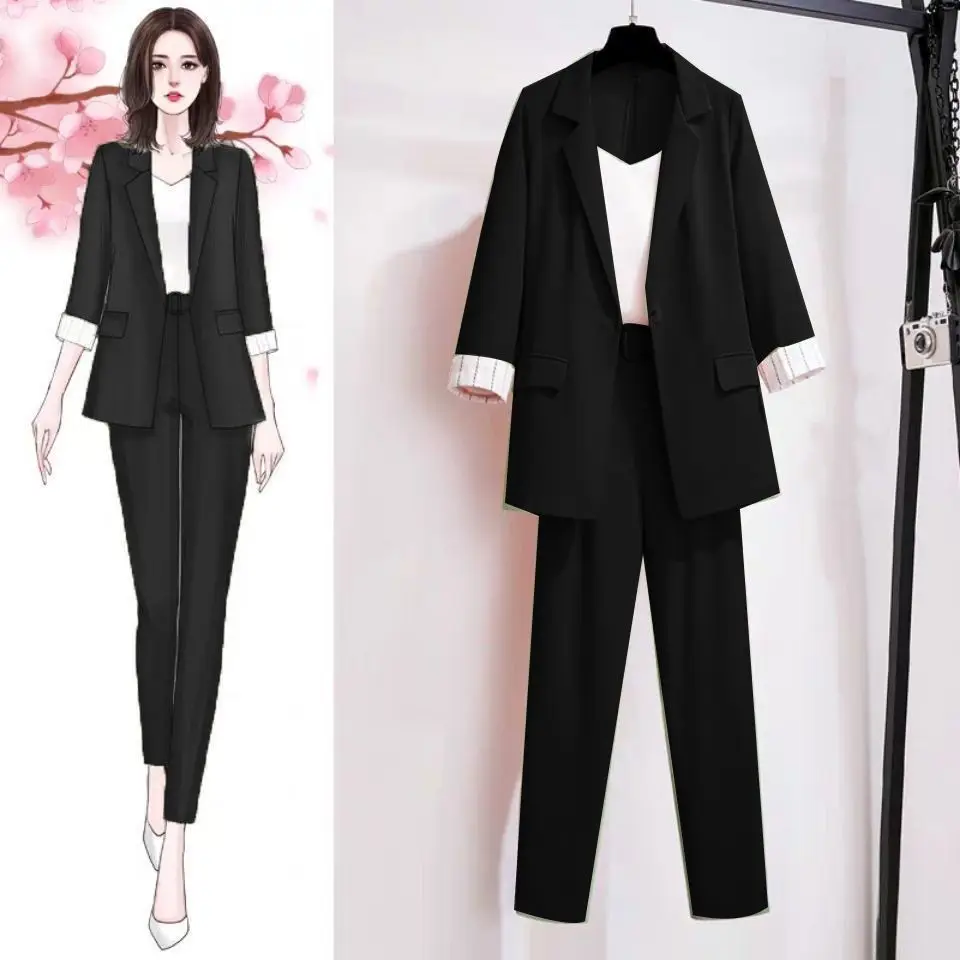 Summer New Unlined Thin Jacket Casual Pants Two-piece Set Elegant Women's Office Suit Set Blazers