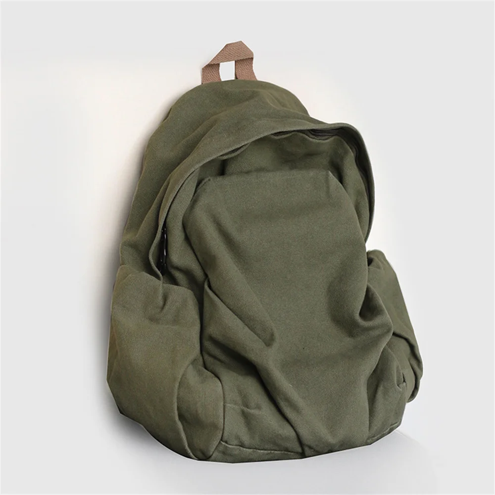 Large Capacity Casual Simplicity Versatile School Student Backpack Solid Color Japanese Washed Canvas Travel Bag For Men Women