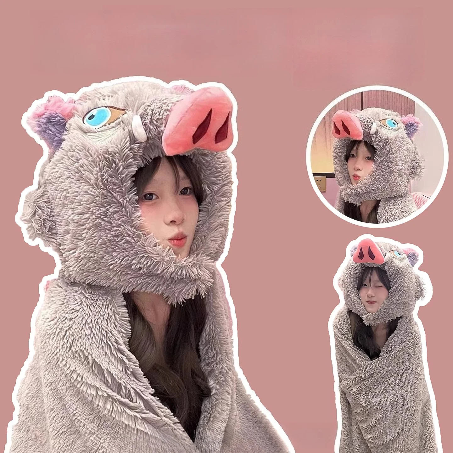 

Demon Slayer аниме плюшевая шапка плащ Hashibira Inosuke косплей теплые головные уборы зимние плюшевые подарки