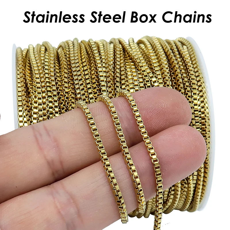

30 Feet Stainless Steel Box Chain Gold Color Bulk Box Chain for Women Men Necklace, Stainless Steel Chain for Jewelry Making
