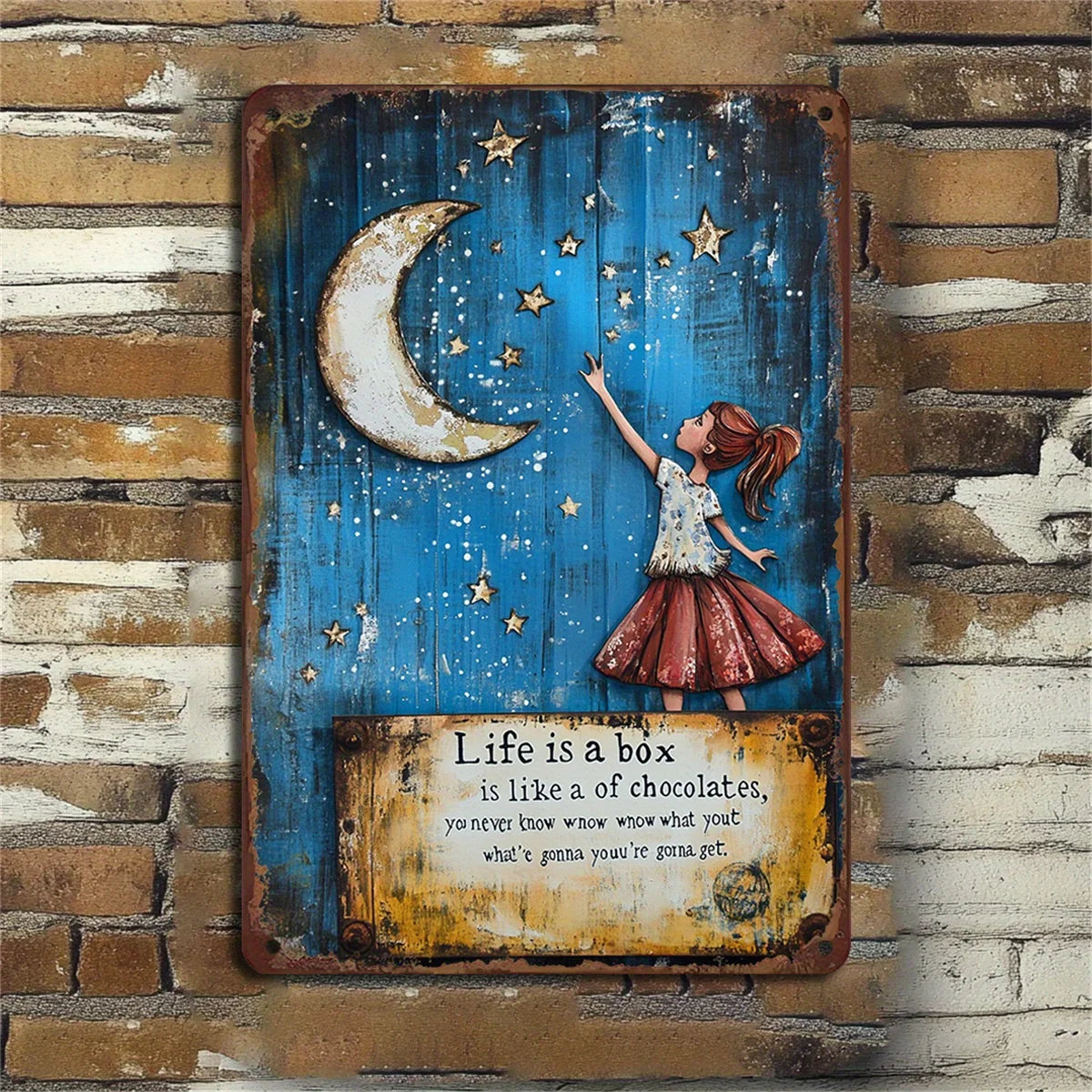 Decoração de parede de ferro noturna estrelada vintage, lua e estrelas, ilustração, sinal de ferro para casa, escritório, cafeteria, 8x12 polegadas, decoração de casa