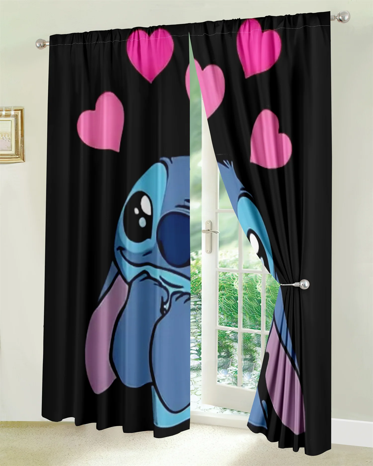 Funny Girl Lovely Cute Cartoon Design Kids Child Light Filtering Drapes Window Curtains for Living Room Bedroom 2 Pieces Decor