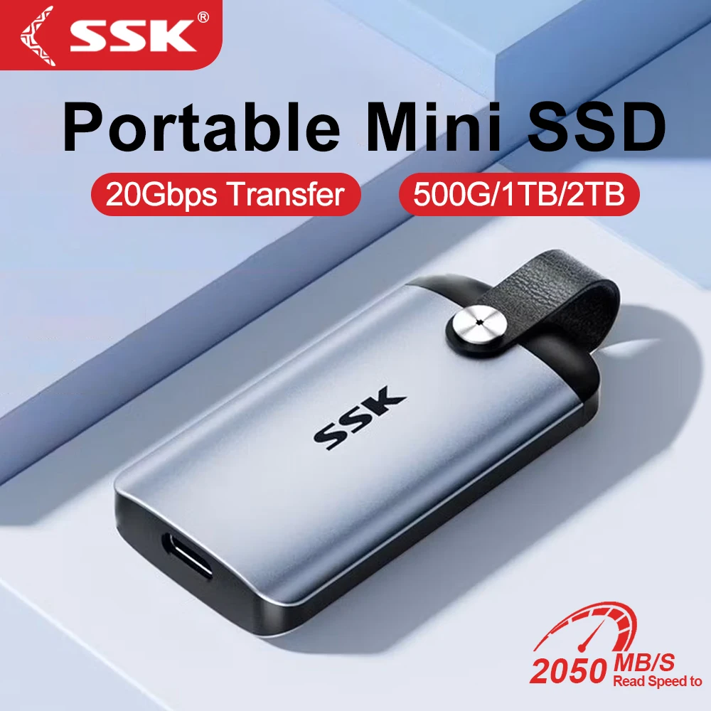 

Портативный внешний SSD-накопитель SSK, мобильный твердотельный накопитель 2000 МБ/с, внешний жесткий диск Type-C для ноутбуков и игр