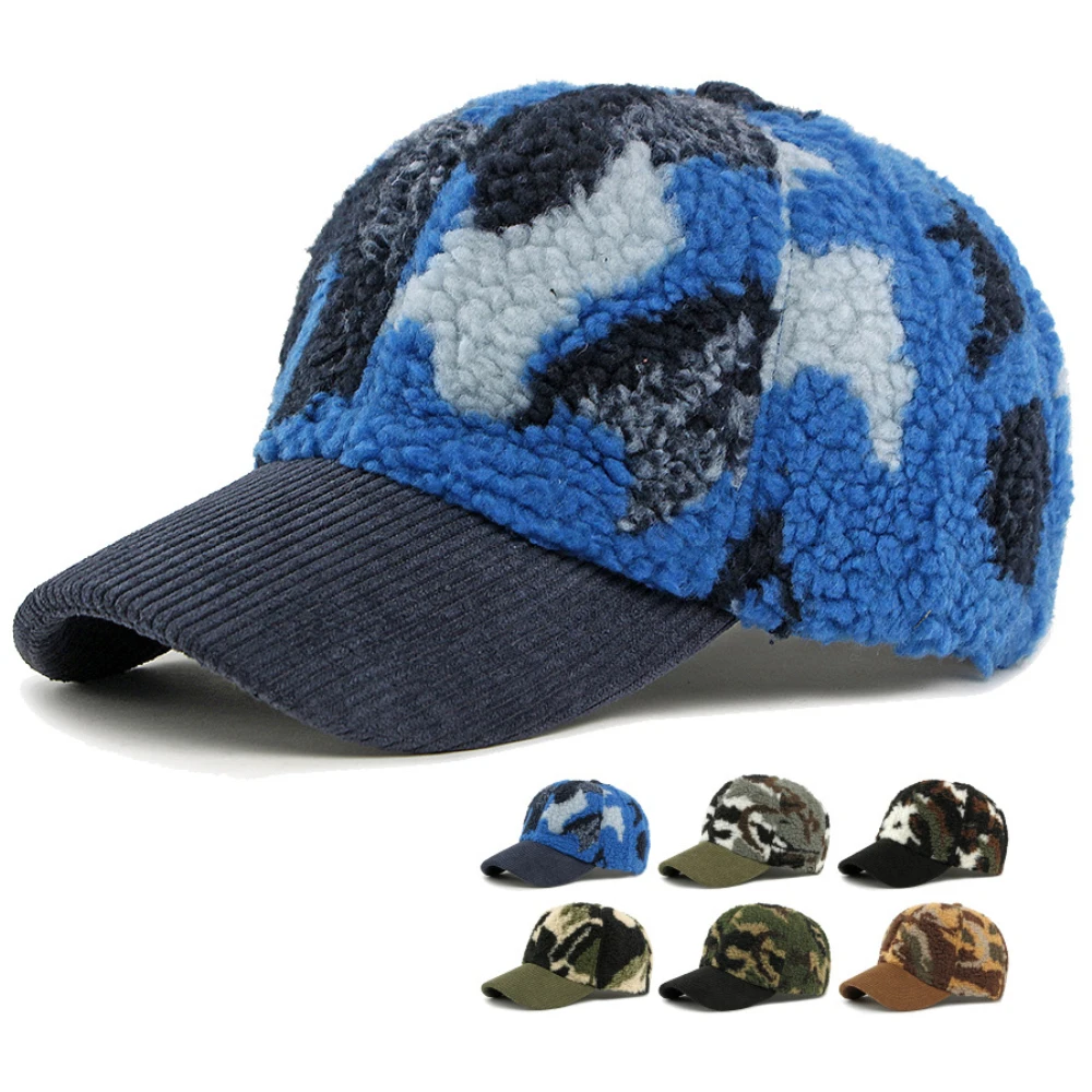 

HT5006 Thick Warm Winter Caps for Men Women Fleece Camouflage Baseball Cap 6 Panels Patchwork Baseball Hat Fashion Snapback Cap