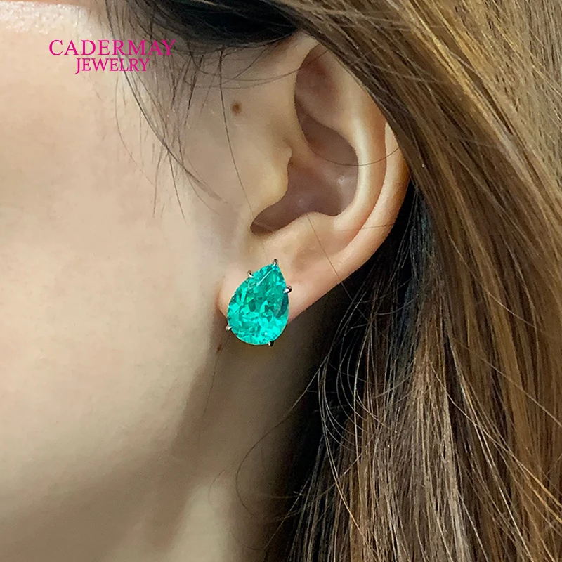 Cadermay 925 Silver Lab Paraiba Earrings Stud 8ct Paraiba YAG Halo Moissanite Earrings For Women Men Party Anniversary Gift