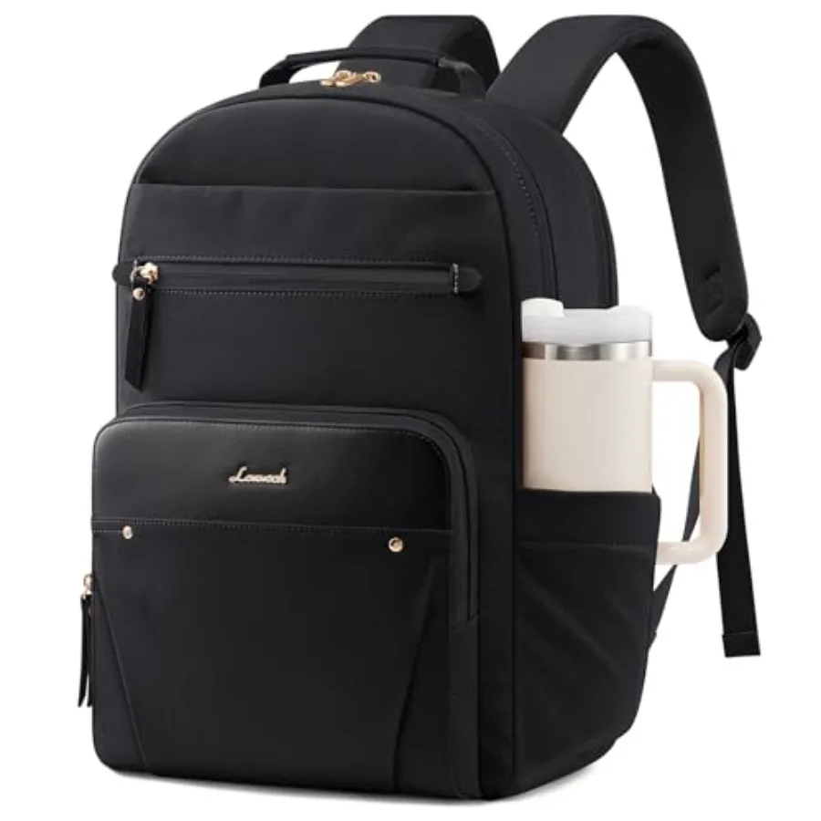 

Laptop Backpack for Women with Leather Trim and Tumbler Pockets " Work Backpack Purse Travel Personal Item Bag Carry On Busess