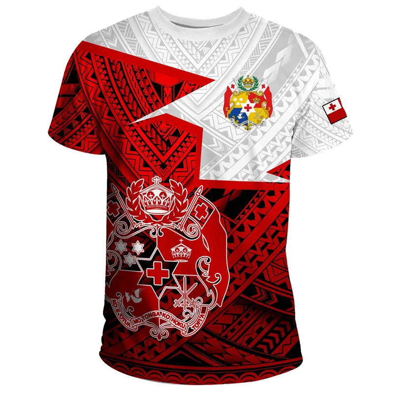 

Fashion Tonga T Shirts For Men Summer Casual 3D Printed Polynesia T-shirt Round Neck Short Sleeves Tops Street Loose Tee Shirt
