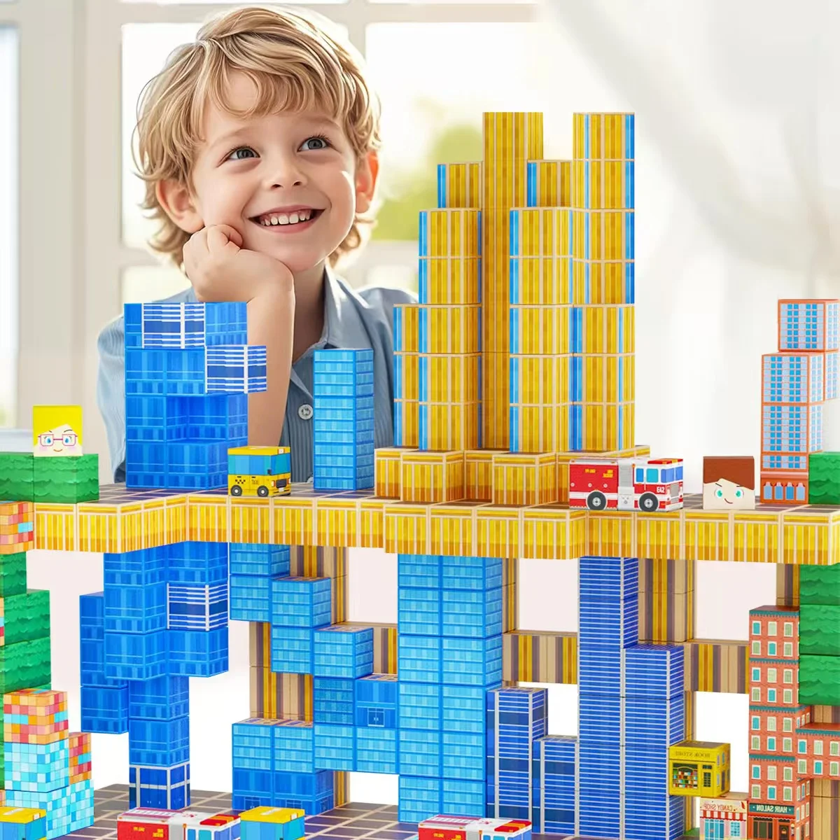 Magnetic Block Set, Building Cube Games, Magnetic Tile Building Block Toys, Stacking Magnets for Kids, Birthday Gifts for Boys