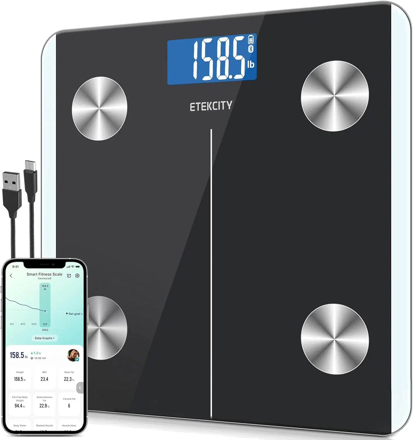 

Smart Digital Bathroom Scale with BMI, Body Fat, Muscle Mass, Syncs to App, Accurate up to 400lb