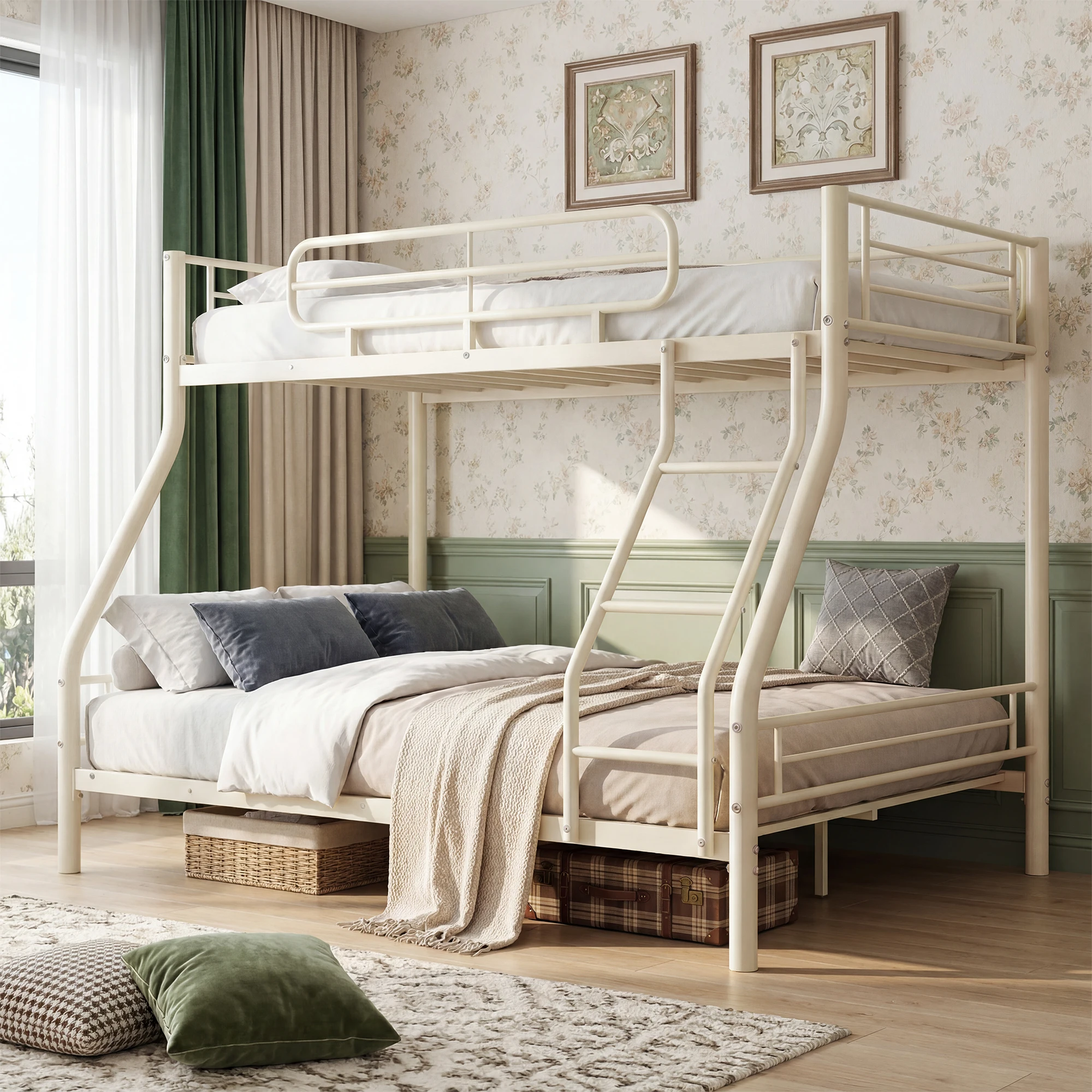 Heavy Duty Twin Over Full Metal Bunk Bed Frame - Sturdy Space-Saving Design for Kids, Teens & Adults - 450 lbs Upper, 500 lbs Lower Capacity - Slot-Type Assembly - Adjustable Reversible Ladder