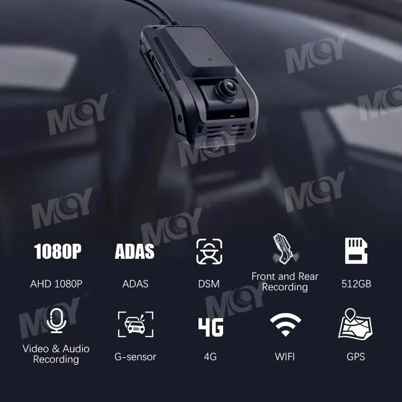 Hot Sale 2 Channel 1080p Dual Camera Adas Dsm Car Black Box Dvr Tracker 4G WIFI Dash Cam Front Inside and Rear AI Dashcam