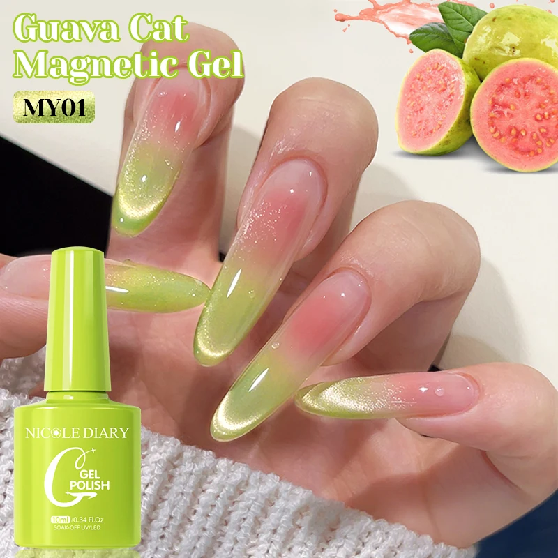 NICOLE DIARY 10ml Fruit Cat Magnetic Gel Nail Polish Fresh Green Pink Soak Off Gel Nail UV Varnish Sparkly Nail Gel
