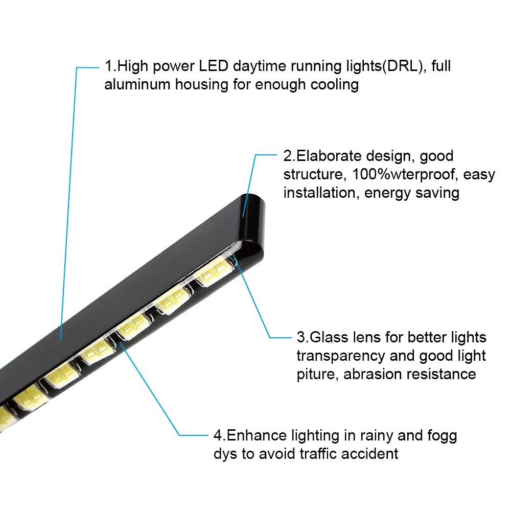 12V DRL fendinebbia per auto luci di marcia diurna strisce LED Daylight Super Bright SMD 7030 12 leds accessori per automobili universali