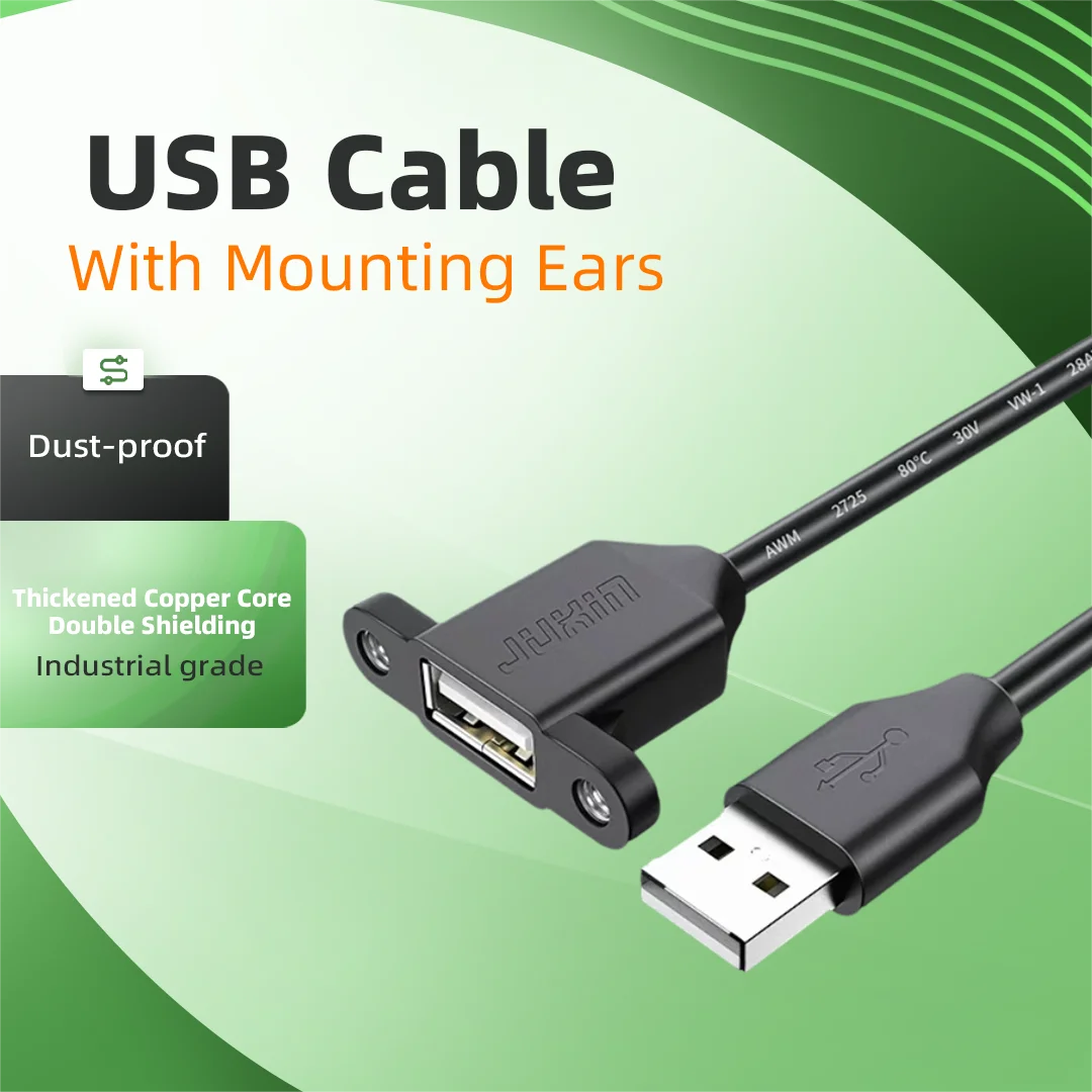 USB Male to Female Extension Cable With Ear Screw Hole Fix Panel Mount Bracket Type‑C To USB A Female OTG Data Cable
