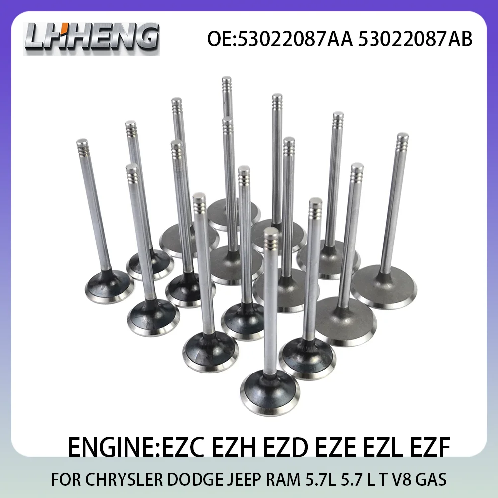 

16 шт. комплект впускного и выпускного клапана двигателя для CHEVROLET JEEP DODGE RAM 5,7 л 5,7 л T V8 GAS 09-25 EZC EZH EZD 53022087AA 53022087AB