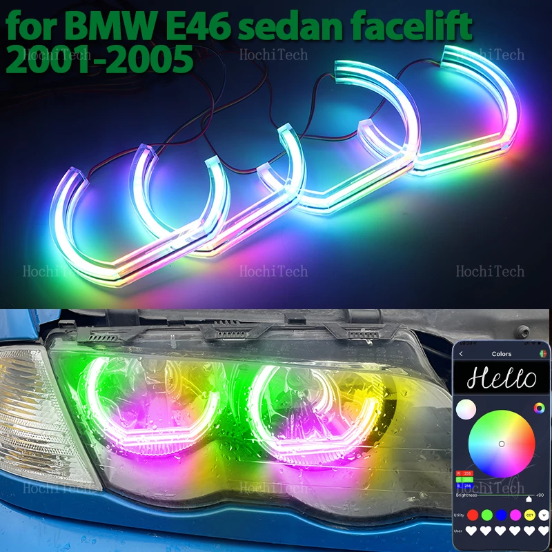 

For BMW 3 Series E46 Sedan Facelift 2001-2005 RGB M4 style App control with turn signal Dynamic LED Angel Eyes Ring Lamp DRL