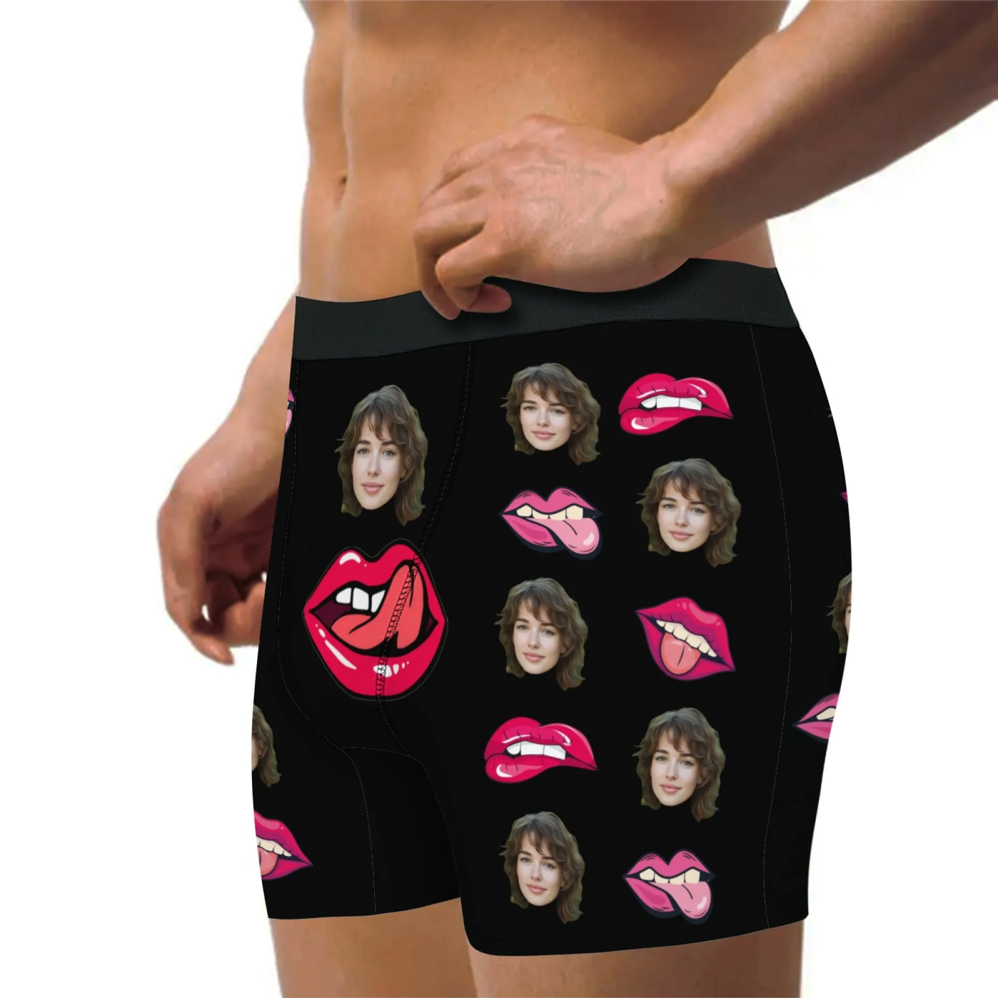 شخصية هدية الذكرى السنوية للزوج مخصص الوجه الرجال الملاكم ملخصات أسود أحمر الشفاه اللسان الوجه طباعة هدية حلوة فريدة من نوعها #4