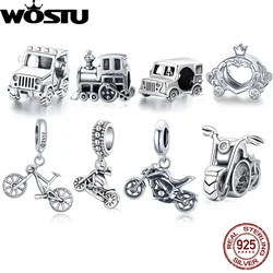 WOSTU Classical Bicycle Motorcycle Charms 925 Sterling Silver Car Train Beads Fit Original Bracelet Necklace DIY Jewelry Punk