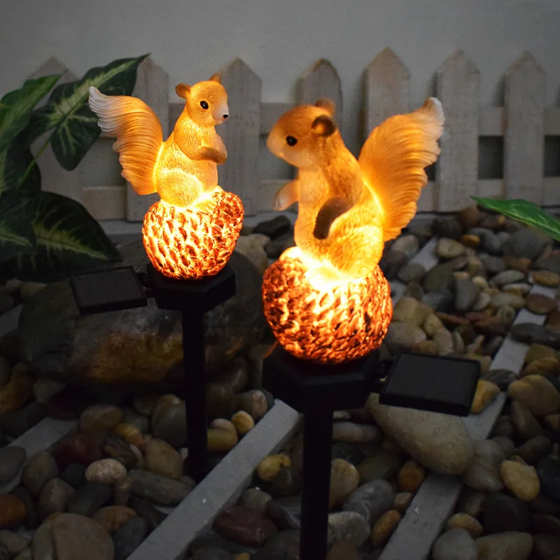 Outdoor Resin Squirrel Animal Lawn Lamps, Jardim Solar Lights, LED, Waterproof Yard Lamps, Holiday Party, Decoração de iluminação exterior, 2pcs