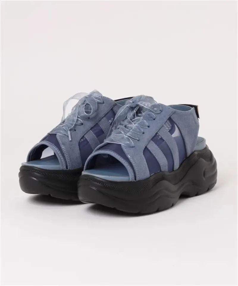 

Adult Girl Ultra Lightweight Sponge Cake Sole Sandals Japanese Open Toe Mesh Lace up Sandals Women's 6cm Soled Casual Shoes