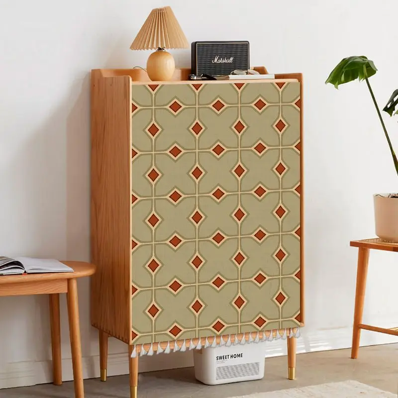 VIKAMA Checkered Cabinet Cover Curtain Green & White Gingham No-Drill Hook-and-Loop Tassel Cupboard Shelf Storage Decor