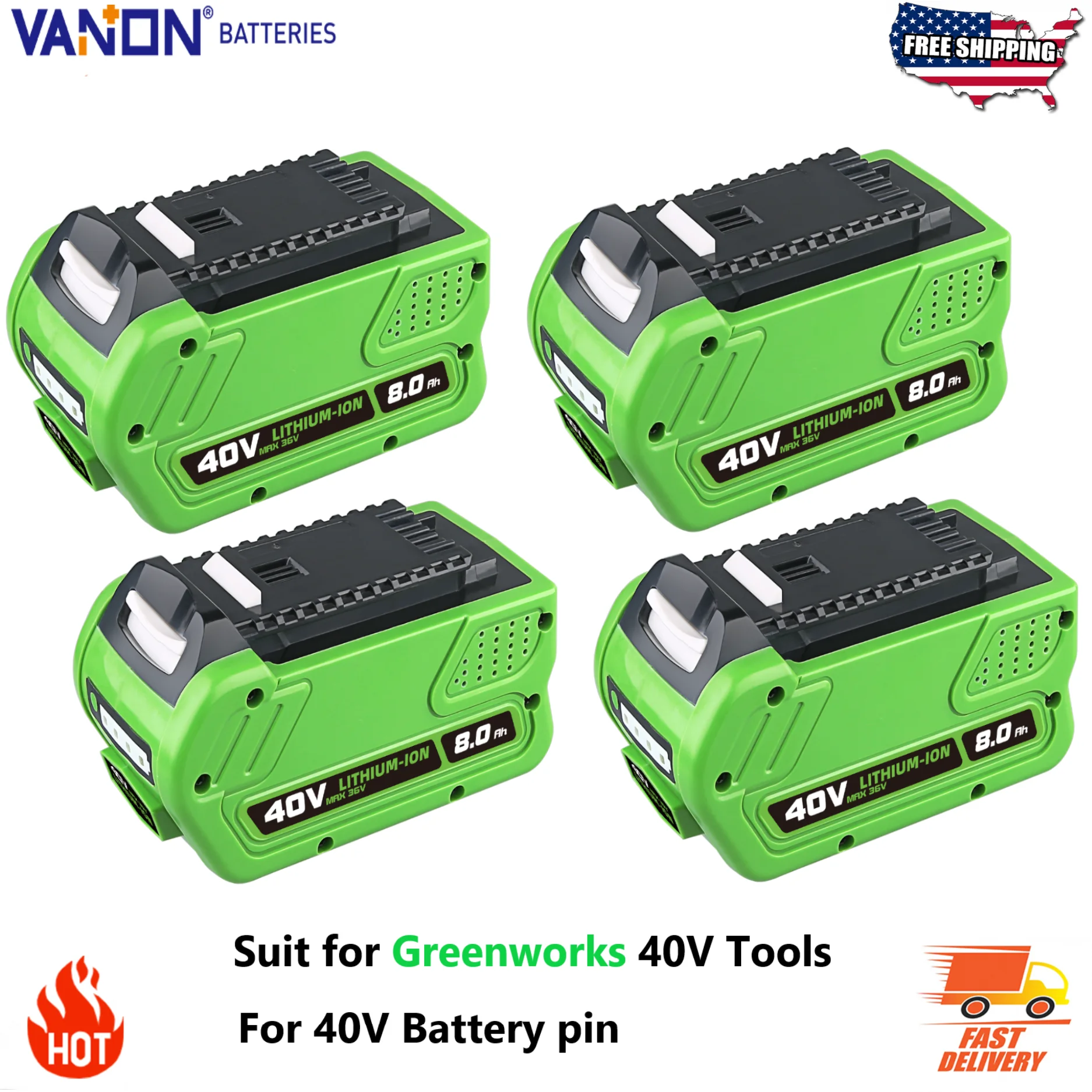 

Замена VANON 1/2/4 40 В 8 Ач для Greenworks 40 Вольт 29462 29472 2901319 25302 24322 аккумуляторный инструмент